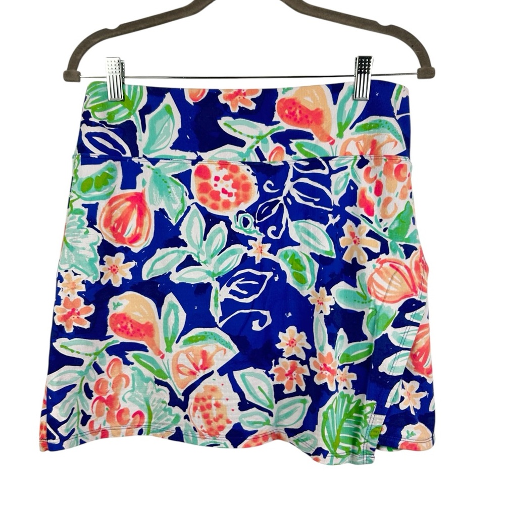 IBKUL blue floral printed skort with an elastic waist